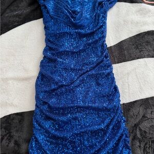 Royal Blue Sequin Ruched Midi Dress